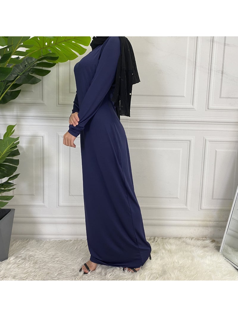 NIBEMINENT Mock Neck Casual Abaya Soft Breathable Long Sleeve Women Abaya Dress Long Lasting Comfortable Normal Muslim Women Islamic Dress for Prayer Daily Wear Occasion Wear - Image 2