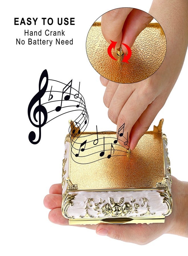 ELLDOO Vintage Music Box, Beige Metal Musical Jewelry Box Keepsake Box, Small Trinket Jewelry Storage Box Gift for Girl Women (Tune: You are My Sunshine) - Image 4