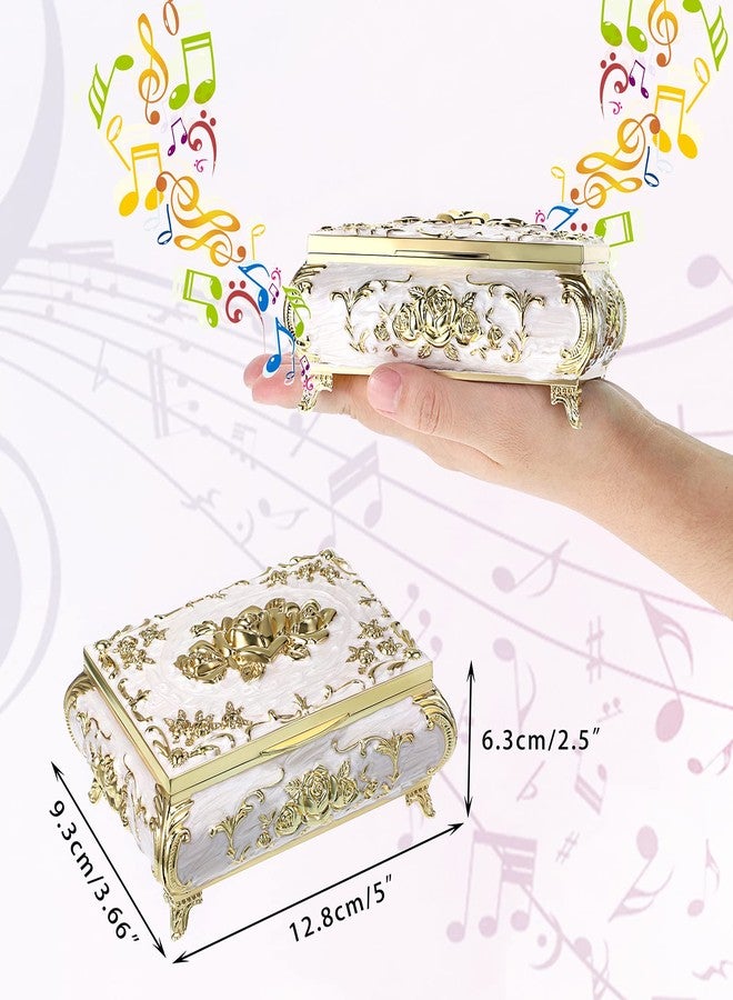 ELLDOO Vintage Music Box, Beige Metal Musical Jewelry Box Keepsake Box, Small Trinket Jewelry Storage Box Gift for Girl Women (Tune: You are My Sunshine) - Image 2