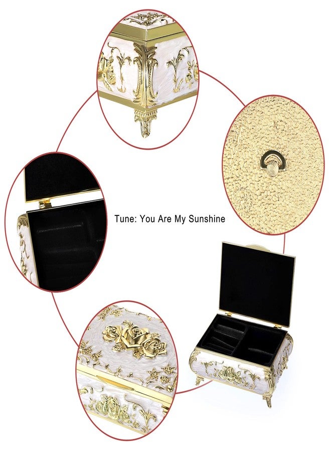 ELLDOO Vintage Music Box, Beige Metal Musical Jewelry Box Keepsake Box, Small Trinket Jewelry Storage Box Gift for Girl Women (Tune: You are My Sunshine) - Image 3