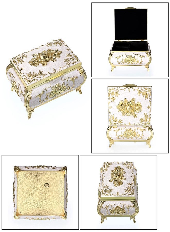 ELLDOO Vintage Music Box, Beige Metal Musical Jewelry Box Keepsake Box, Small Trinket Jewelry Storage Box Gift for Girl Women (Tune: You are My Sunshine) - Image 5