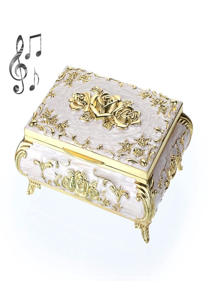 ELLDOO Vintage Music Box, Beige Metal Musical Jewelry Box Keepsake Box, Small Trinket Jewelry Storage Box Gift for Girl Women (Tune: You are My Sunshine) - Image 1