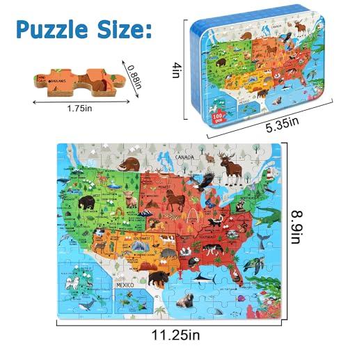 LELEMON Puzzles for Kids Ages 46Animal Map 100 Piece Puzzles for Kids Ages 48 in a Metal Box Educational Jigsaw Puzzles 100 Piece Puzzle Games Puzzle Toys for Girls and Boys - Image 5