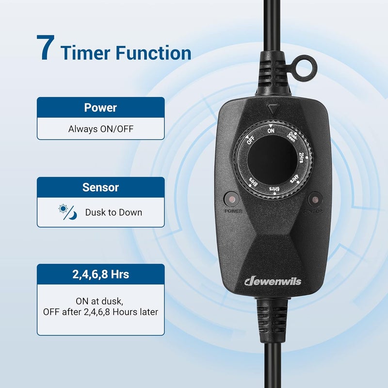 DEWENWILS Light Timer Outdoor Weatherproof with 2 FT Extension Cord, Photocell Timer Switch with 3 Grounded Outlets for Christmas Decorations, Landscape Light, String Lights, UL Listed - Image 3