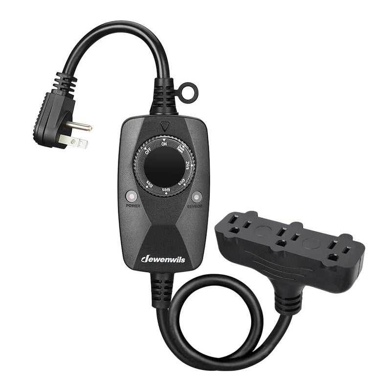 DEWENWILS Light Timer Outdoor Weatherproof with 2 FT Extension Cord, Photocell Timer Switch with 3 Grounded Outlets for Christmas Decorations, Landscape Light, String Lights, UL Listed - Image 1