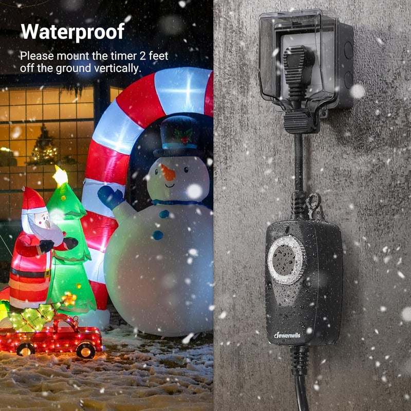 DEWENWILS Light Timer Outdoor Weatherproof with 2 FT Extension Cord, Photocell Timer Switch with 3 Grounded Outlets for Christmas Decorations, Landscape Light, String Lights, UL Listed - Image 4