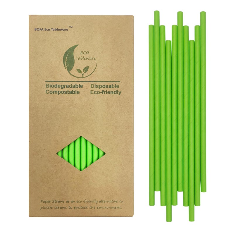 BOFA Eco Tableware Green Paper Straws  7.75 inch  100 Pack Christmas Green Straws Recyclable  Eco Friendly  Disposable Drinking Straws for Party Suppliers  Cocktails  Juices  Coffee - Image 1