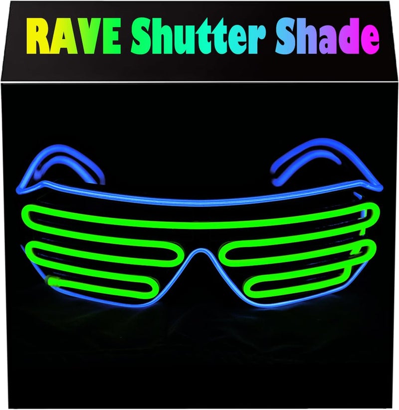 PINFOX Shutter El Wire Neon Rave Glasses Flashing LED Sunglasses Light Up Costumes For 80s EDM Party RB03 Blue Light Green - Image 4