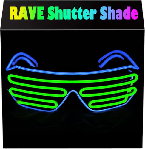 PINFOX Shutter El Wire Neon Rave Glasses Flashing LED Sunglasses Light Up Costumes For 80s EDM Party RB03 Blue Light Green - Image 1