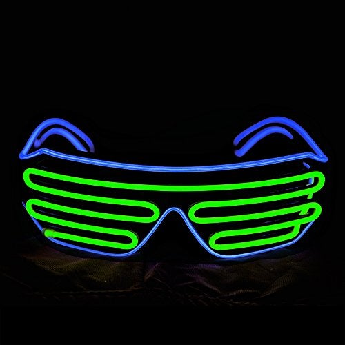 PINFOX Shutter El Wire Neon Rave Glasses Flashing LED Sunglasses Light Up Costumes For 80s EDM Party RB03 Blue Light Green - Image 5
