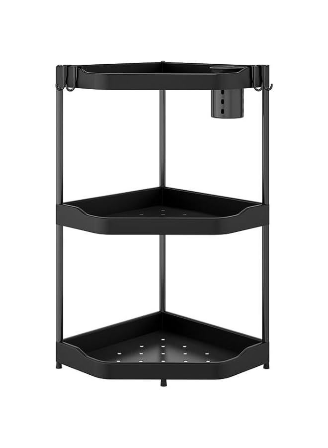 هوكور اي بين رف زاوية منضدة المطبخ، منظم زاوية المطبخ، رفوف منظم لسطح الطاولة ورف تخزين للمطبخ والحمام وغرفة المعيشة (اسود) (3 طبقات) - Image 1
