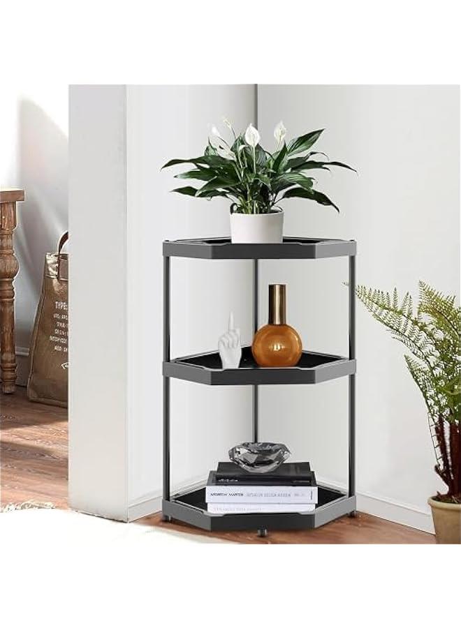 هوكور اي بين رف زاوية منضدة المطبخ، منظم زاوية المطبخ، رفوف منظم لسطح الطاولة ورف تخزين للمطبخ والحمام وغرفة المعيشة (اسود) (3 طبقات) - Image 4