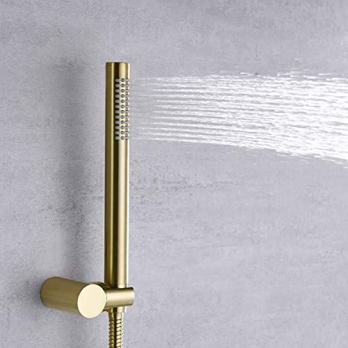 sumerain Brushed Gold Shower Faucet System with high pressure 8 Inches rain shower head and brass hand shower, Rough-In Valve Body and Trim Included - Image 4