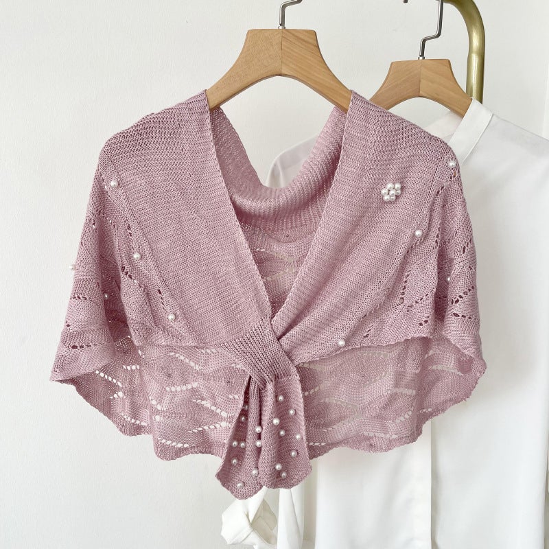 Knitted Shawl Wave Pearl Collar Spring Summer lotus pinkish 