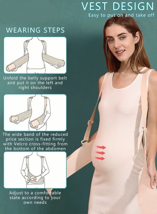 Beige Medium Maternity Belly Band for Pregnant Women Adjustable Breathable Pregnancy Support Belt with Back Brace and Shoulder Strap - Image 4