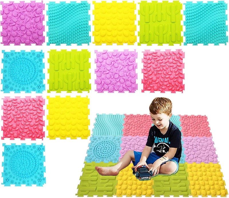 AM ANNA 12PCS Sensory Mats for Autistic Children - Textured Puzzle Play Mats - Image 1