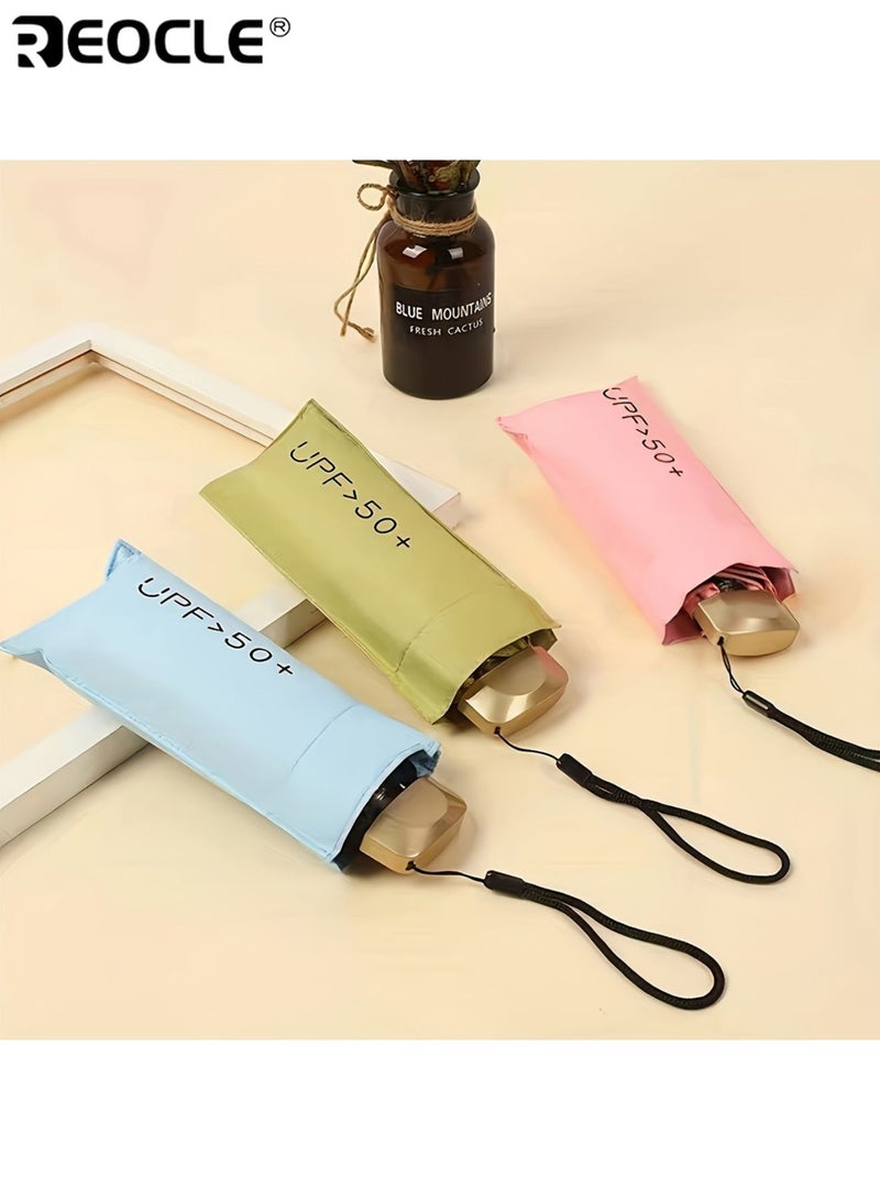 REOCLE Compact Travel 8 Ribs Umbrella Portable Mini Sun Umbrella with Anti UV Waterproof Pongee 210T Canopy Iron Ribs and Shaft Plastic Handle Manual Open Lightweight Foldable Pocket Umbrella for Men  Women - Image 2