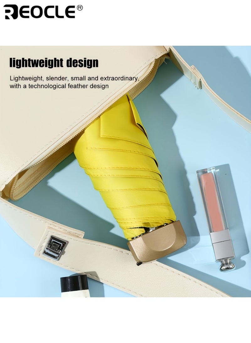 REOCLE Compact Travel 8 Ribs Umbrella Portable Mini Sun Umbrella with Anti UV Waterproof Pongee 210T Canopy Iron Ribs and Shaft Plastic Handle Manual Open Lightweight Foldable Pocket Umbrella for Men  Women - Image 5