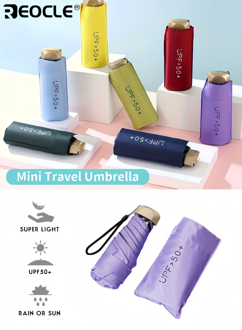 REOCLE Compact Travel 8 Ribs Umbrella Portable Mini Sun Umbrella with Anti UV Waterproof Pongee 210T Canopy Iron Ribs and Shaft Plastic Handle Manual Open Lightweight Foldable Pocket Umbrella for Men  Women - Image 1