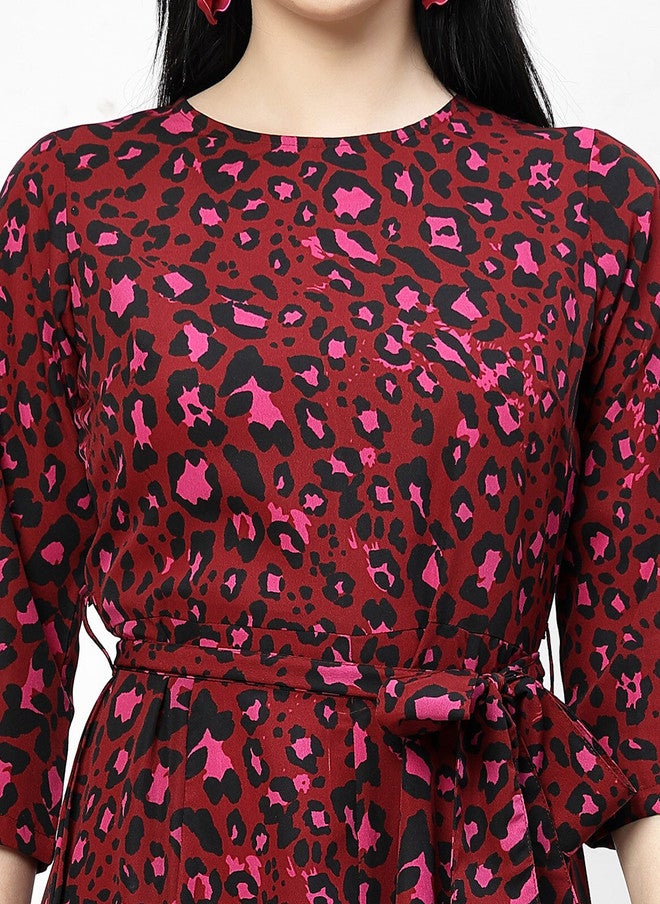 PlusS Fit & Flare Midi Dress in Purple Animal Print for Women - Image 3