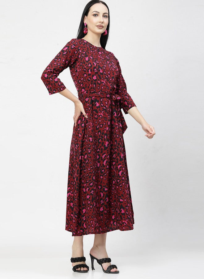 PlusS Fit & Flare Midi Dress in Purple Animal Print for Women - Image 4