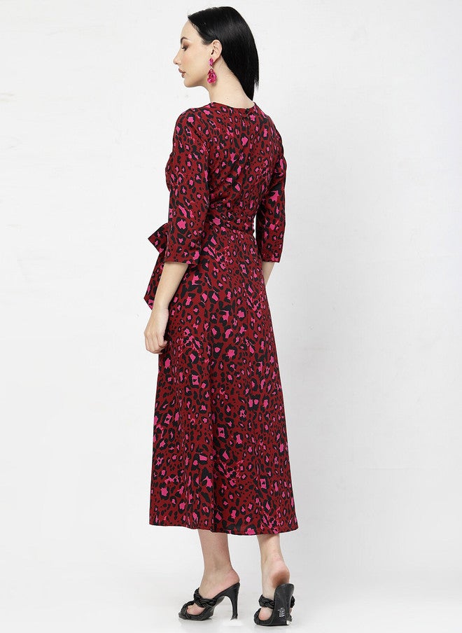 PlusS Fit & Flare Midi Dress in Purple Animal Print for Women - Image 5
