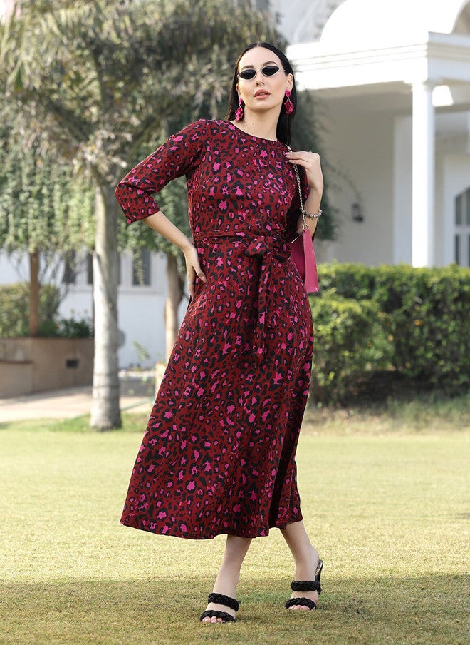PlusS Fit & Flare Midi Dress in Purple Animal Print for Women - Image 1