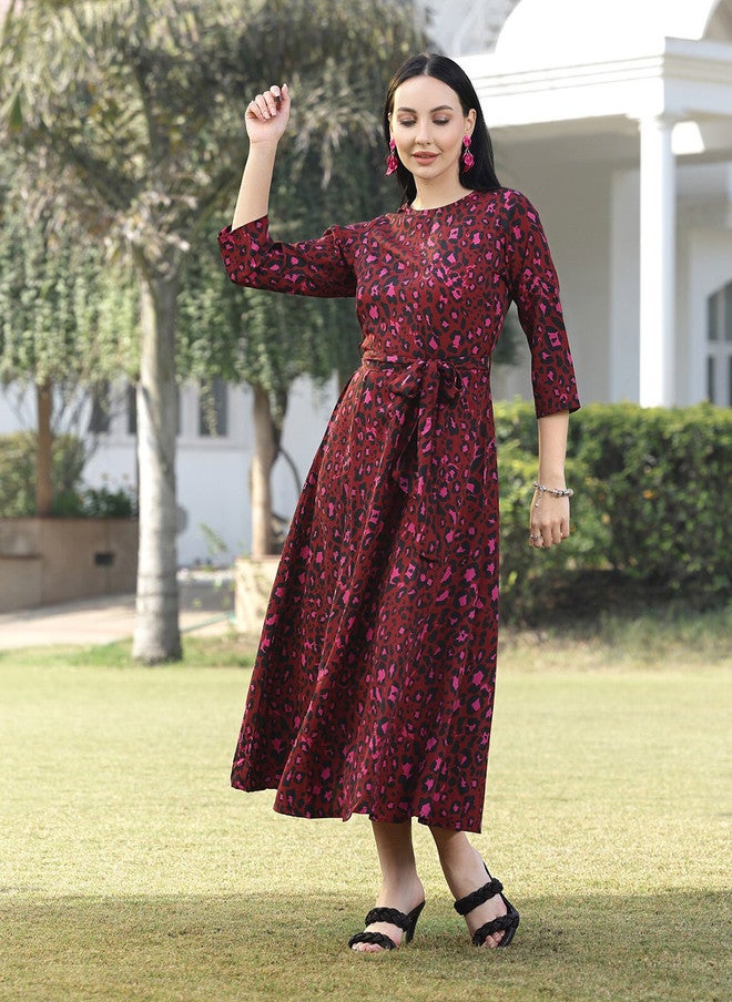 PlusS Fit & Flare Midi Dress in Purple Animal Print for Women - Image 2