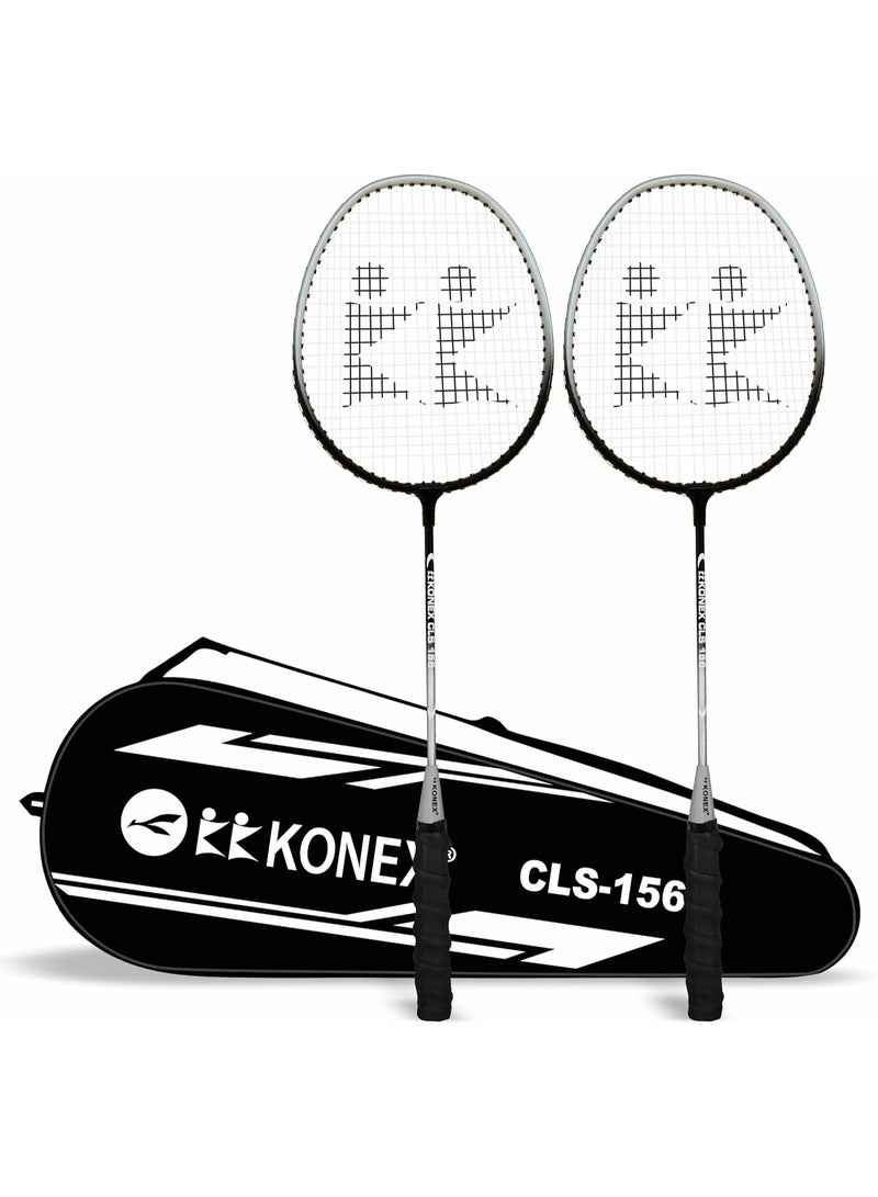 KONEX Lightweight Aluminium Composite Badminton Racquet with Free Cover | for Beginner and Intermediate Players (Black/White-Full Cover, Pack of 2) - Image 1