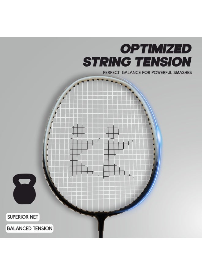 KONEX Lightweight Aluminium Composite Badminton Racquet with Free Cover | for Beginner and Intermediate Players (Black/White-Full Cover, Pack of 2) - Image 5