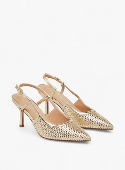فلورا بيلا من شو إكسبرس Textured Pointed Toe Shoes with Flared Heel and Buckle Closure
