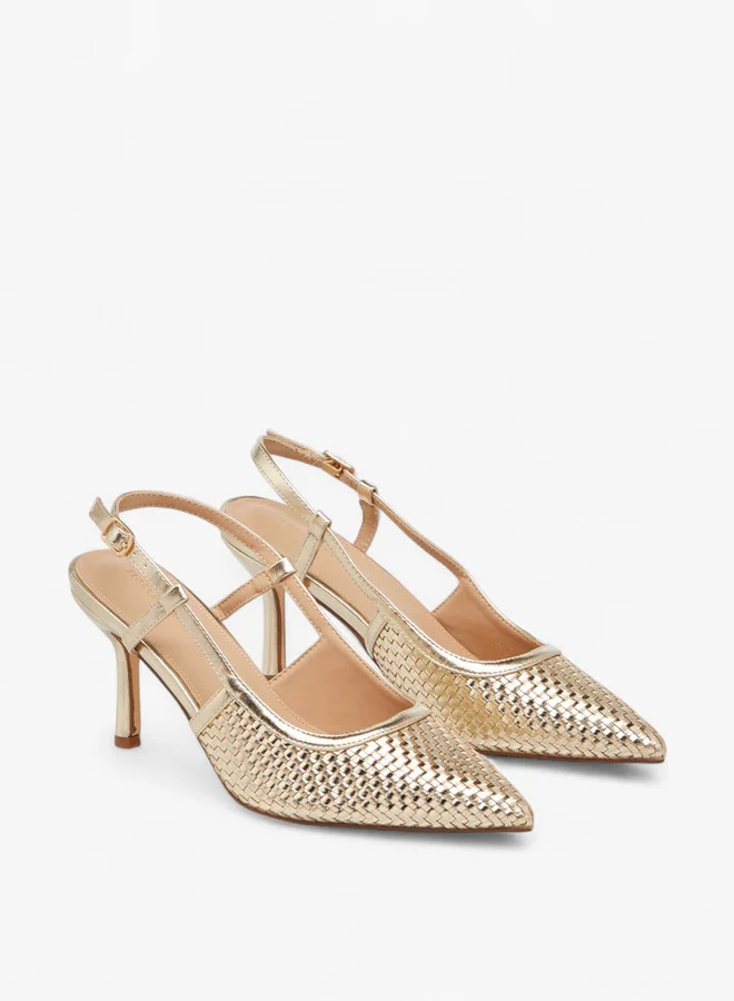 فلورا بيلا من شو إكسبرس Textured Pointed Toe Shoes with Flared Heel and Buckle Closure