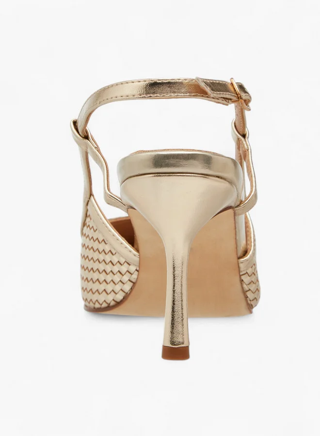 فلورا بيلا من شو إكسبرس Textured Pointed Toe Shoes with Flared Heel and Buckle Closure