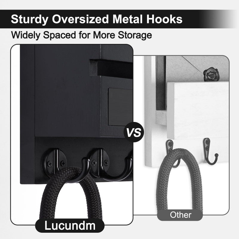 Lucundm Key Holder Wall Mount, Mail Holder with Storage Drawer and 5 Key Hooks for Coat, Dog Leash, Home Decor Rack, House Accessories, Entry Way Organizer - Image 4