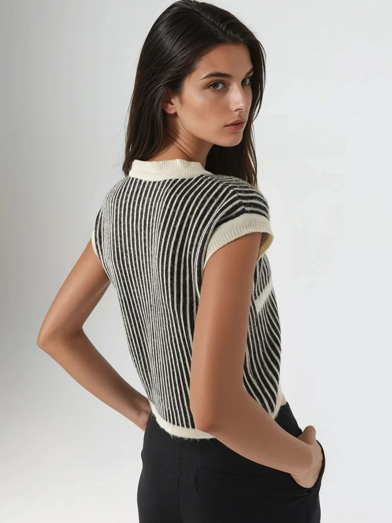 MY FASHION White MY FASHION Striped Ribbed Knit Crop Top with Button Closure for Women | Best Price UAE