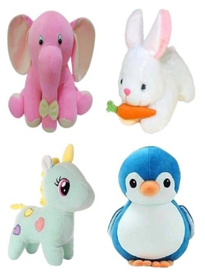 Future Shop Pack of 4 Elegant Soft Animals Stuffed Plush Fur Soft Toys Combo Set for Kids/Childrens/Boys/Girls Playing Birthday Gift Elephant,Rabbit,Unicorn,Penguine - Image 1