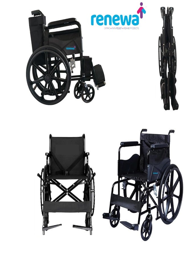 Renewa Wheelchair for Old People and Patients | wheel chair for old age person Self-Propelled Wheelchair & Attendant Use | | 24" Mag Wheels | Removable Footrests - Image 2