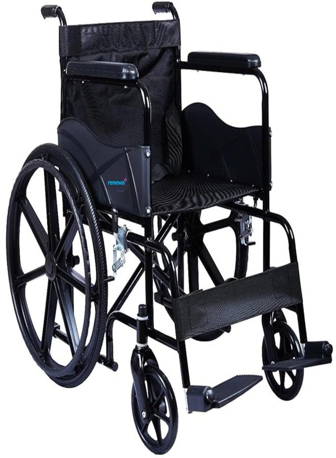 Renewa Wheelchair for Old People and Patients | wheel chair for old age person Self-Propelled Wheelchair & Attendant Use | | 24" Mag Wheels | Removable Footrests - Image 1