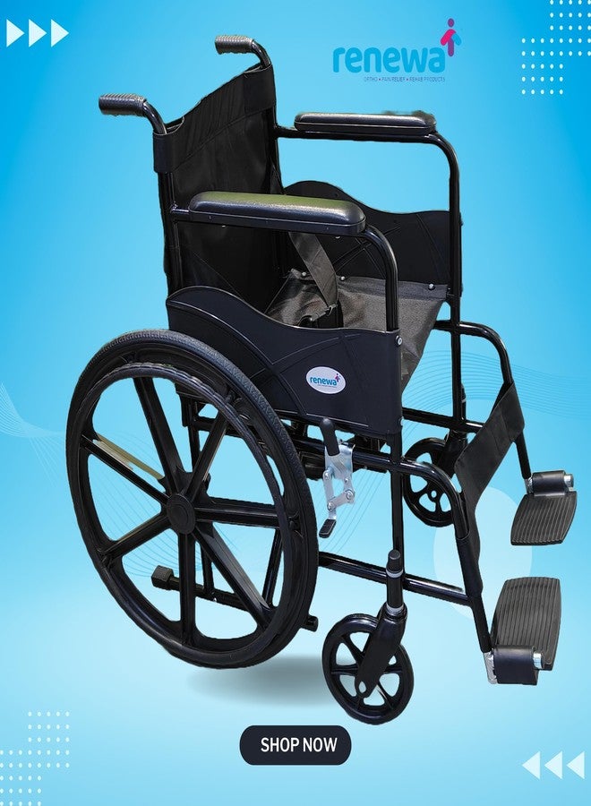 Renewa Wheelchair for Old People and Patients | wheel chair for old age person Self-Propelled Wheelchair & Attendant Use | | 24" Mag Wheels | Removable Footrests - Image 3