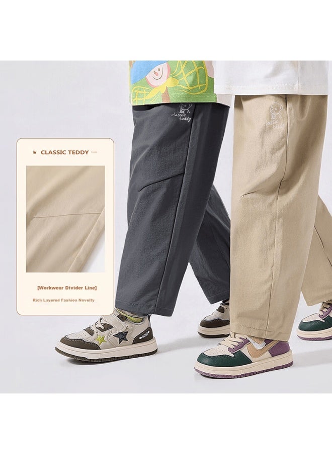 Classic Teddy Kids Cargo Pants Boys Girls Embroidered Casual Trousers Khaki 110cm Spring Collection
