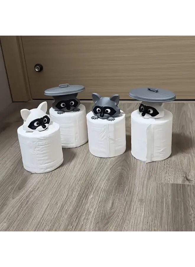 2pcs Raccoon Toilet Paper Holder Black White Funny Bathroom Decor Freestanding Mount No Tools Needed - Image 2