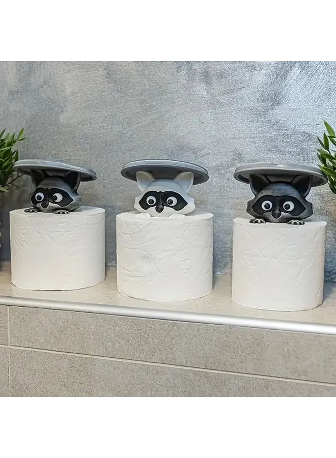 2pcs Raccoon Toilet Paper Holder Black White Funny Bathroom Decor Freestanding Mount No Tools Needed - Image 4