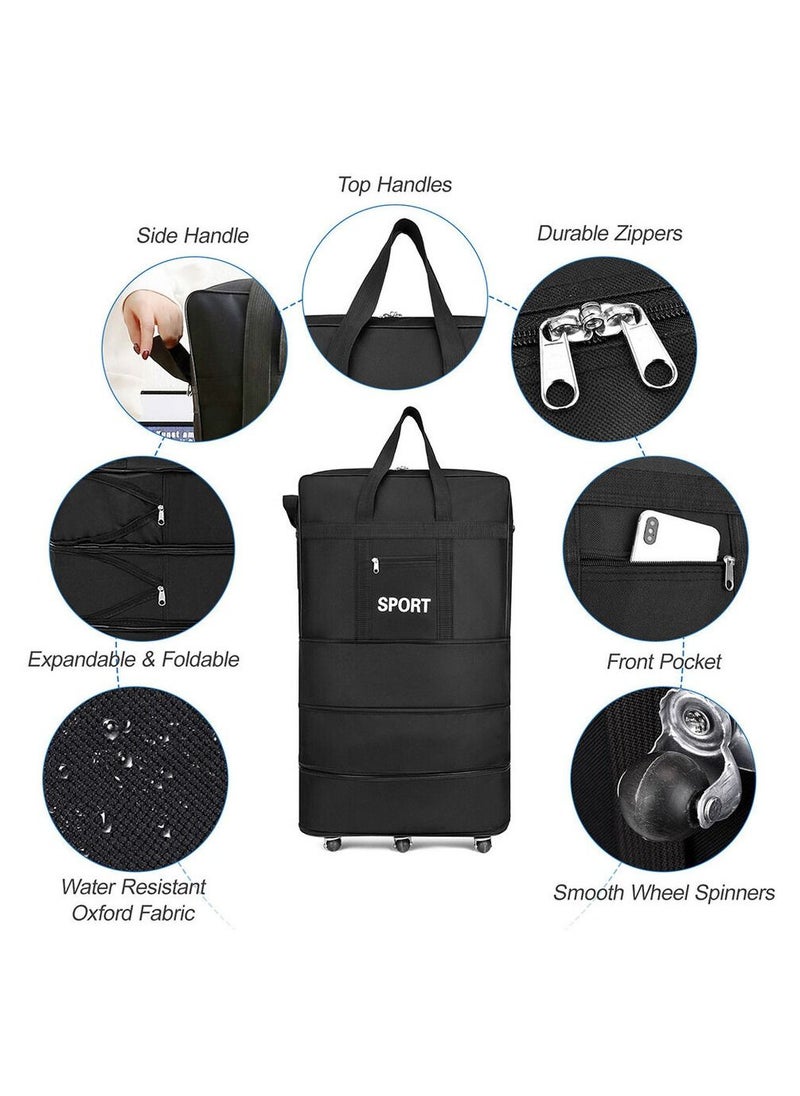MIRFA - Expandable Extra Large Travel Oxford Duffel bag, Duffle bag, or kit bag with Wheels Waterproof Lightweight Traveling Foldable Suitcase Black Central Hardside Expandable Luggage With Spinner Wheels - Image 1