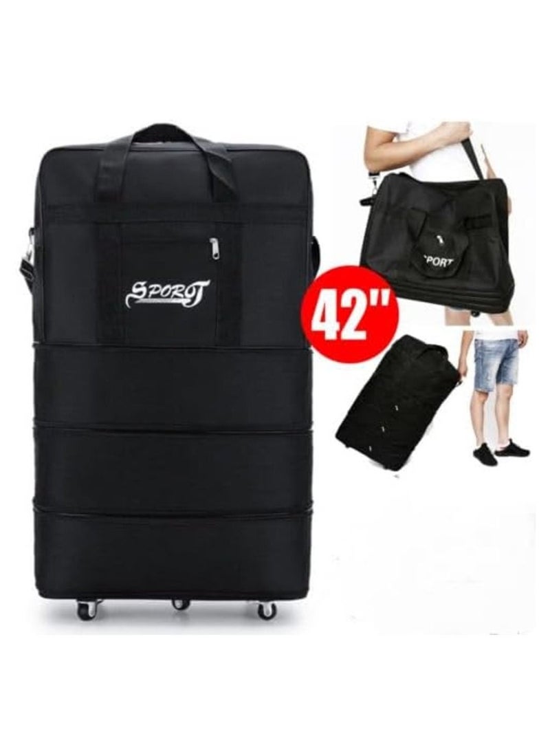MIRFA - Expandable Extra Large Travel Oxford Duffel bag, Duffle bag, or kit bag with Wheels Waterproof Lightweight Traveling Foldable Suitcase Black Central Hardside Expandable Luggage With Spinner Wheels - Image 1