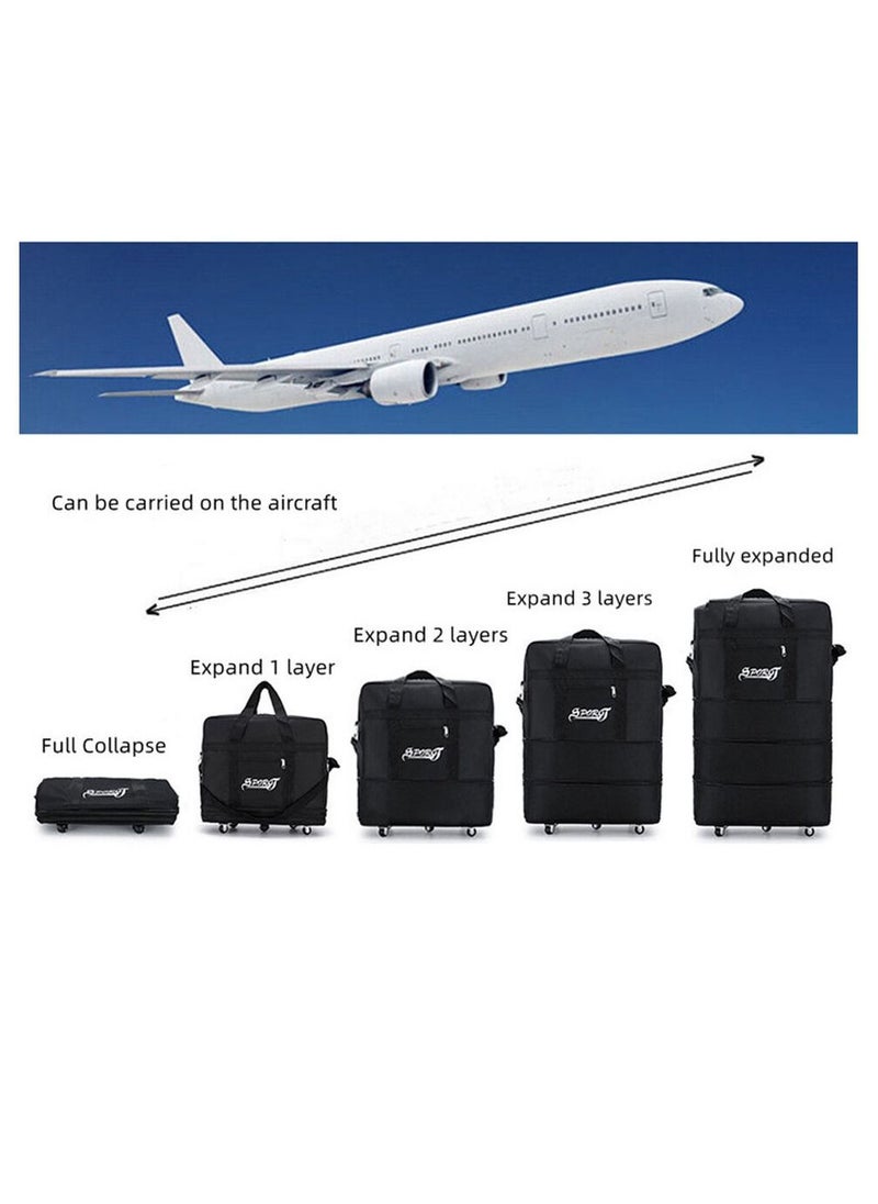 MIRFA - Expandable Extra Large Travel Oxford Duffel bag, Duffle bag, or kit bag with Wheels Waterproof Lightweight Traveling Foldable Suitcase Black Central Hardside Expandable Luggage With Spinner Wheels - Image 1