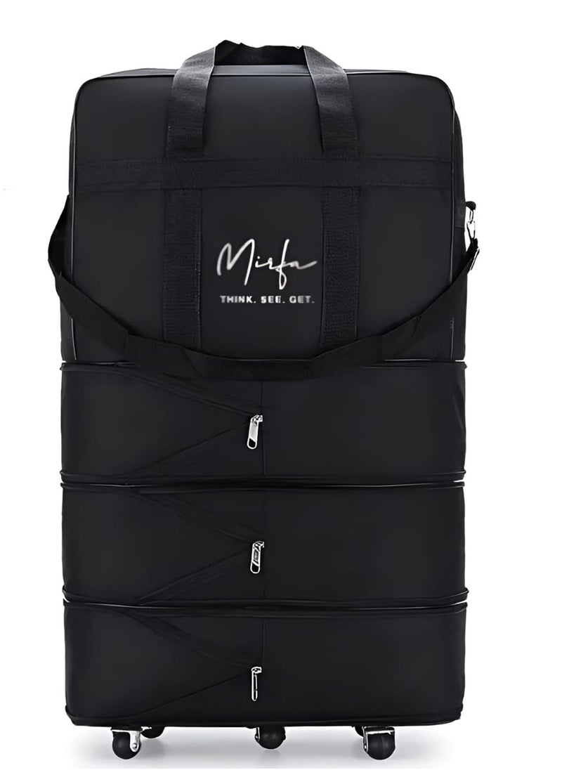 MIRFA - Expandable Extra Large Travel Oxford Duffel bag, Duffle bag, or kit bag with Wheels Waterproof Lightweight Traveling Foldable Suitcase Black Central Hardside Expandable Luggage With Spinner Wheels - Image 1