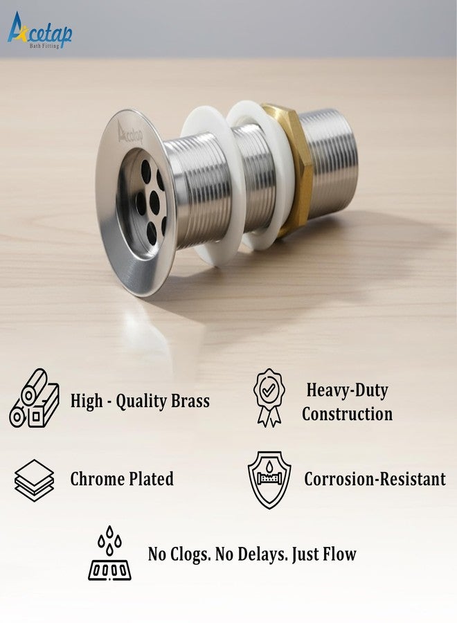 Acetap 32mm Brass Waste Coupling for Wash Basin | 6-Inch Full Thread Heavy-Duty Drain Outlet | Chrome Finish | Suitable for All Standard Wash Basins | Pack Of 4 - Image 5