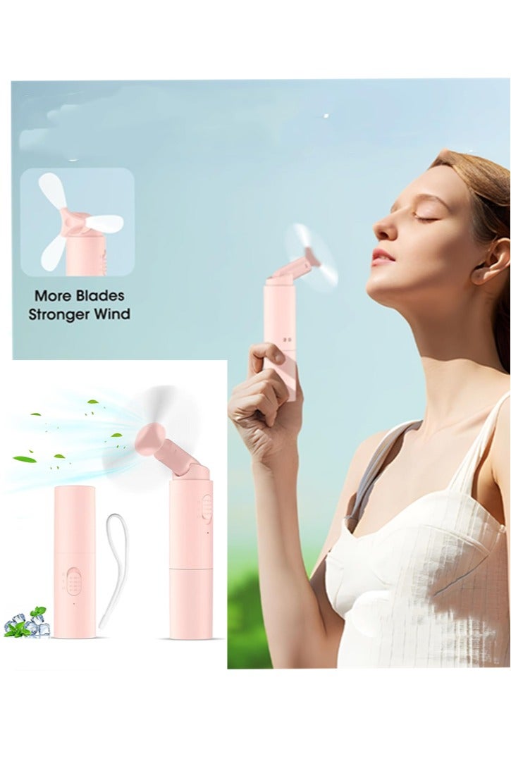 يواوليتي مروحة محمولة، مروحة يدوية صغيرة، مروحة يدوية قابلة لإعادة الشحن، مروحة قابلة للطي مناسبة للسفر والمكتب والأنشطة الخارجية (وردي) - Image 1