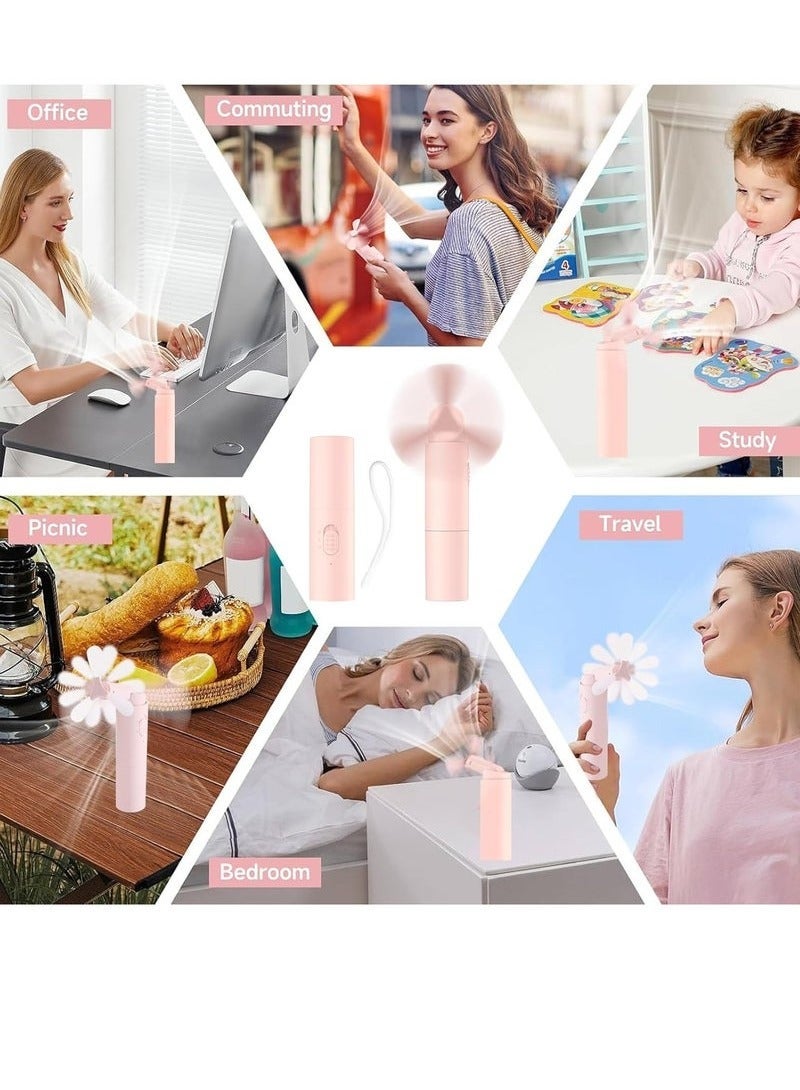 يواوليتي مروحة محمولة، مروحة يدوية صغيرة، مروحة يدوية قابلة لإعادة الشحن، مروحة قابلة للطي مناسبة للسفر والمكتب والأنشطة الخارجية (وردي) - Image 2