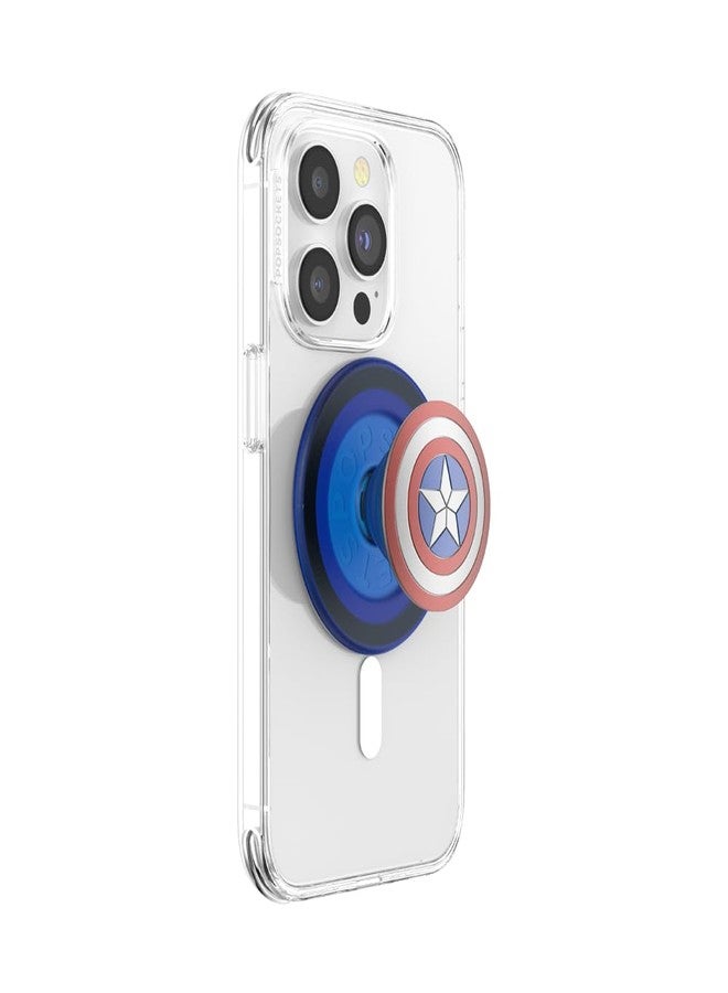 PopSockets Phone Grip for MagSafe with Kickstand, Magnetic Stand, Swappable Top, Secure Hold for iPhone MagSafe Cases, Phone & Tablet Grip, Marvel - Enamel Captain America - Image 1